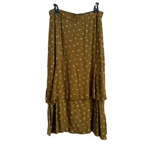 Madewell Green Floral Tiered Midi Skirt Large New